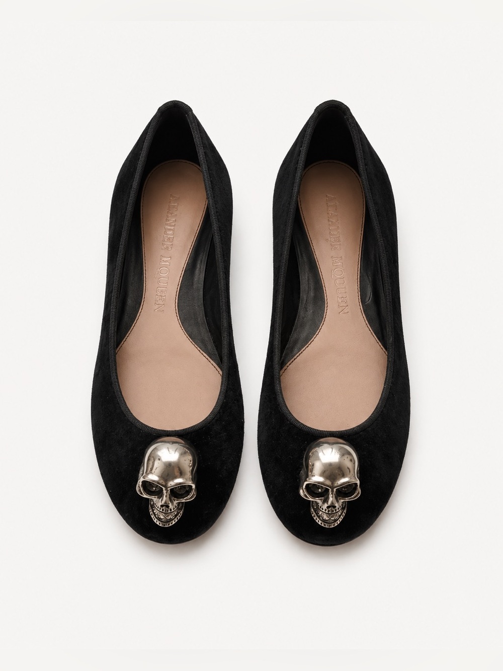 Authentic Alexander McQueen Vintage Skull Ballet Flats Black Suede Skull 35